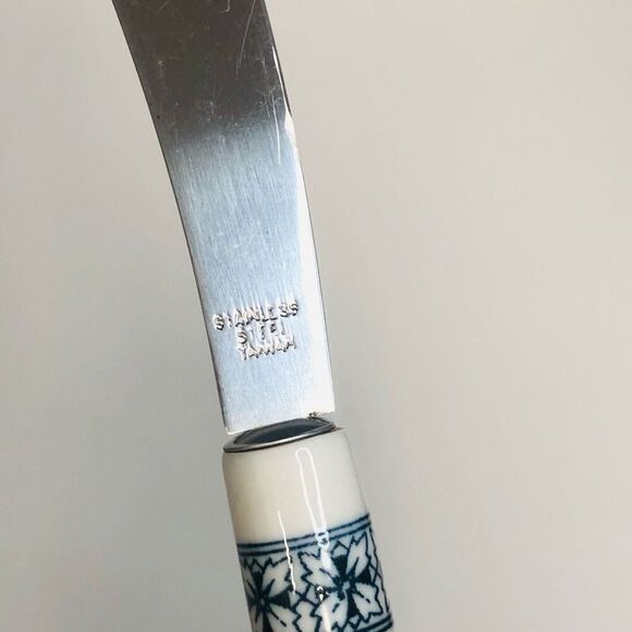 vtg 80s butter cheese knife ceramic handle nordic blue snowflake replacement - Picture 4 of 6